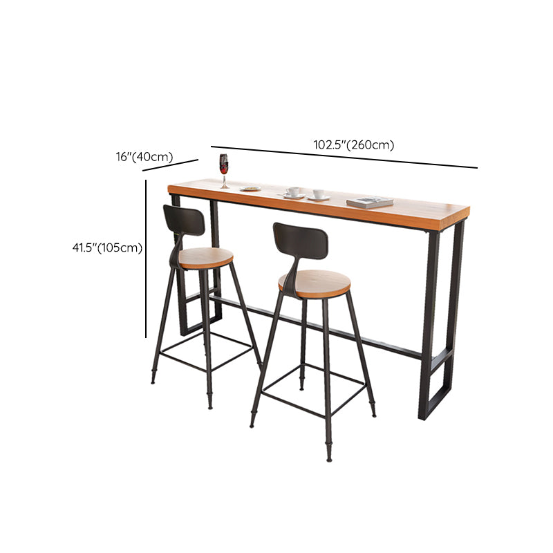 Solid Wood Bar Table Industrial Rectangle Bar Table with Black Legs