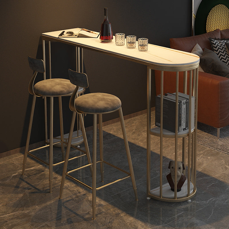 Stone Top Bar Stool Table Glam Style Bar Dining Table with Storage