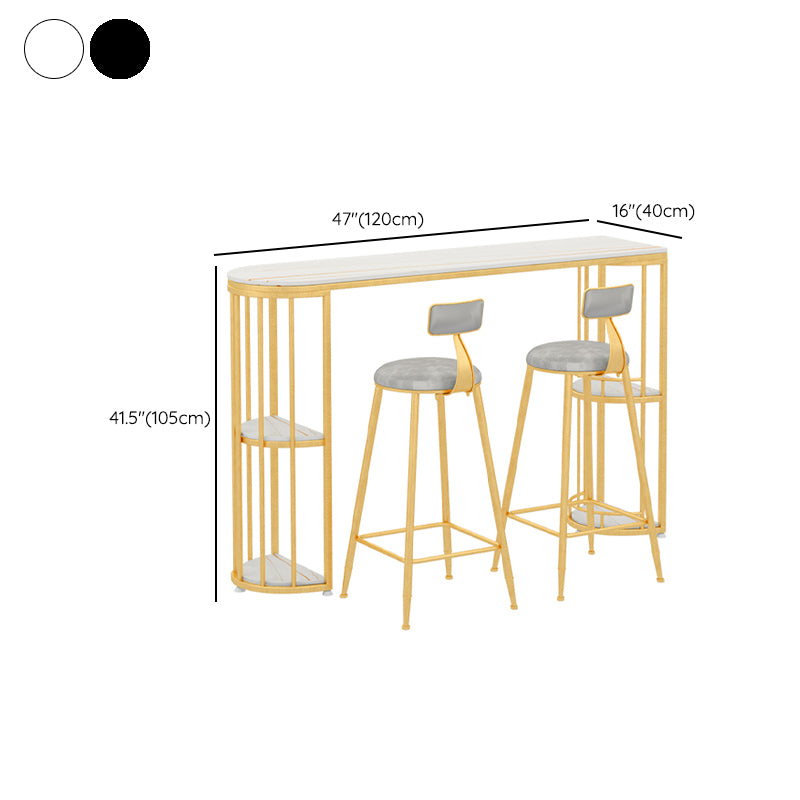 Stone Top Bar Stool Table Glam Style Bar Dining Table with Storage