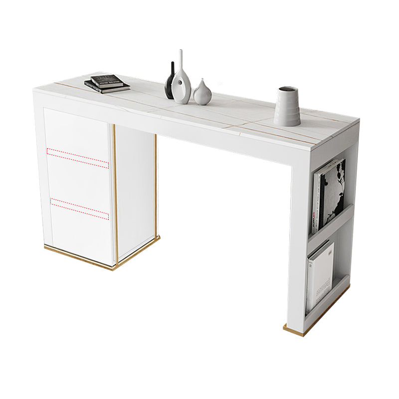 Stone Top Bar Stool Table Glam Style Rectangle Pub Table with Storage