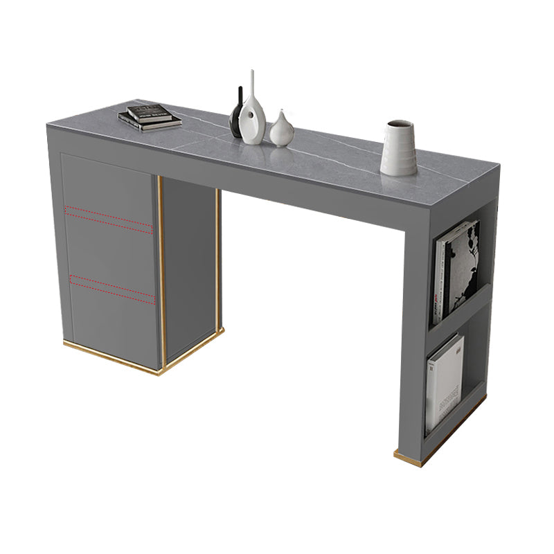 Stone Top Bar Stool Table Glam Style Rectangle Pub Table with Storage