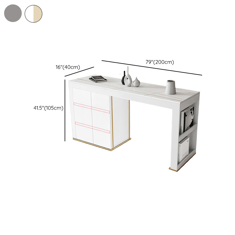 Stone Top Bar Stool Table Glam Style Rectangle Pub Table with Storage