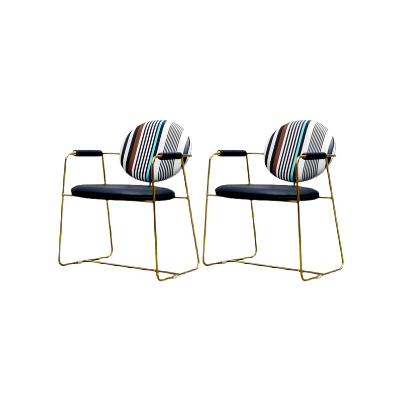 PU Leather Upholstered Dining Arm Chair Open Back Chair with Stainless Steel Frame