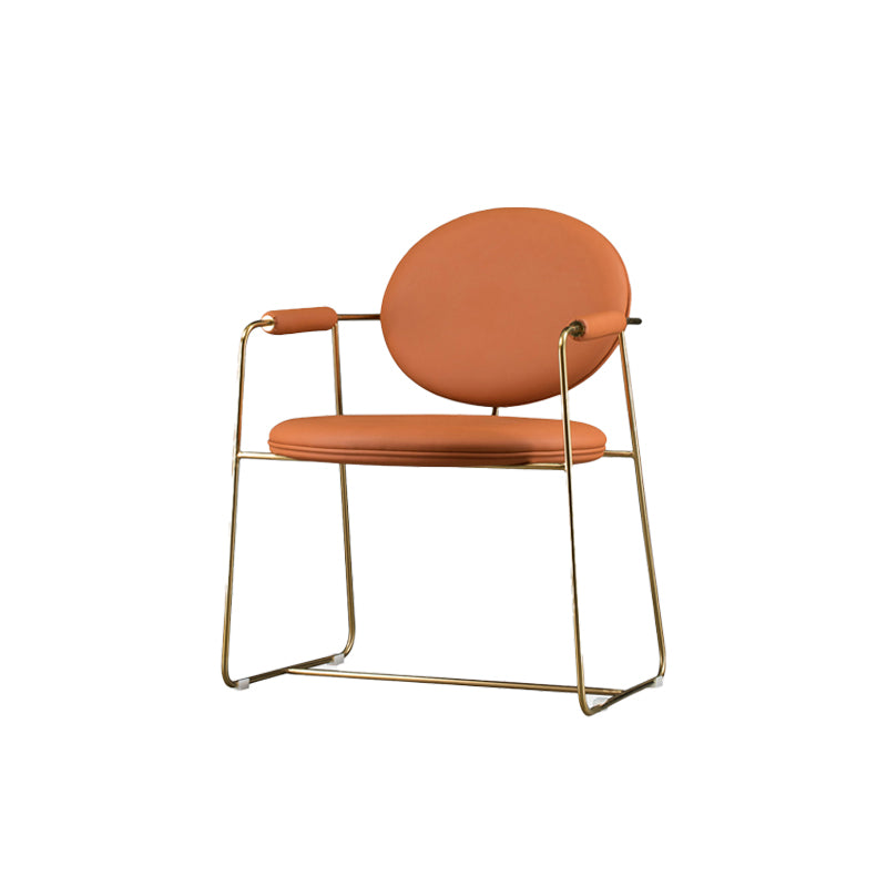 PU Leather Upholstered Dining Arm Chair Open Back Chair with Stainless Steel Frame