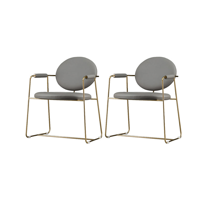 PU Leather Upholstered Dining Arm Chair Open Back Chair with Stainless Steel Frame