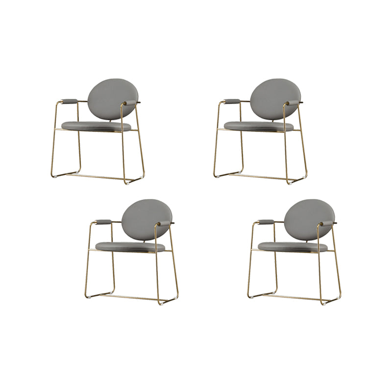 PU Leather Upholstered Dining Arm Chair Open Back Chair with Stainless Steel Frame
