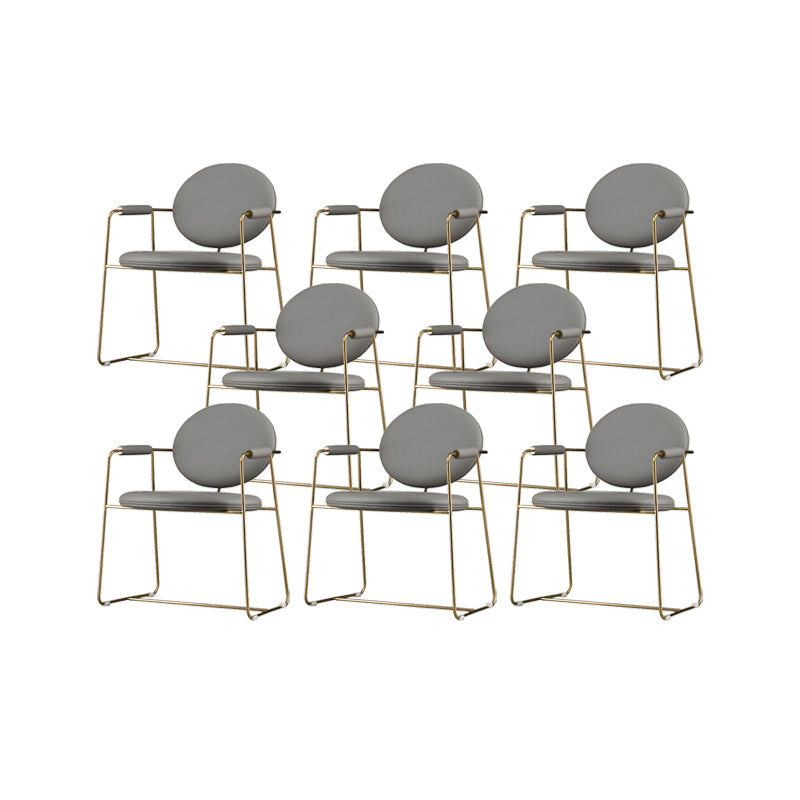 PU Leather Upholstered Dining Arm Chair Open Back Chair with Stainless Steel Frame