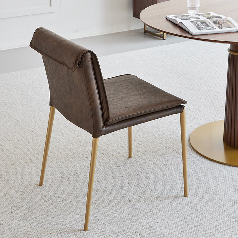 Indoor Leather Upholstered Dining Side Chair Metal Legs Dining Chair