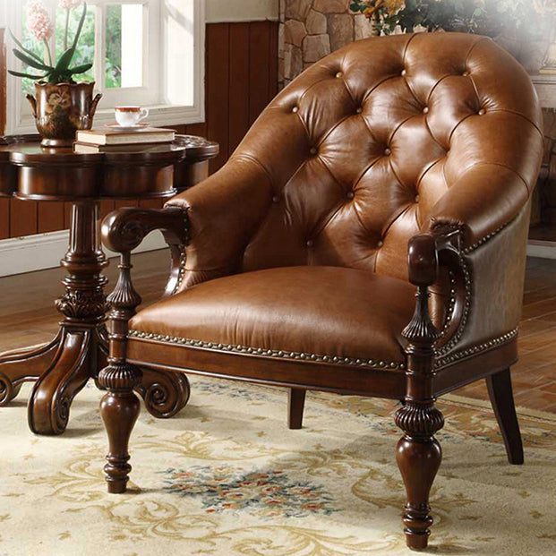 Indoor Solid Wood Frame Dining Chair Leather Upholstered Arm Chair