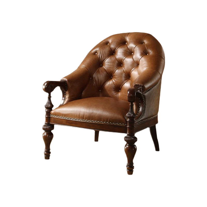 Indoor Solid Wood Frame Dining Chair Leather Upholstered Arm Chair