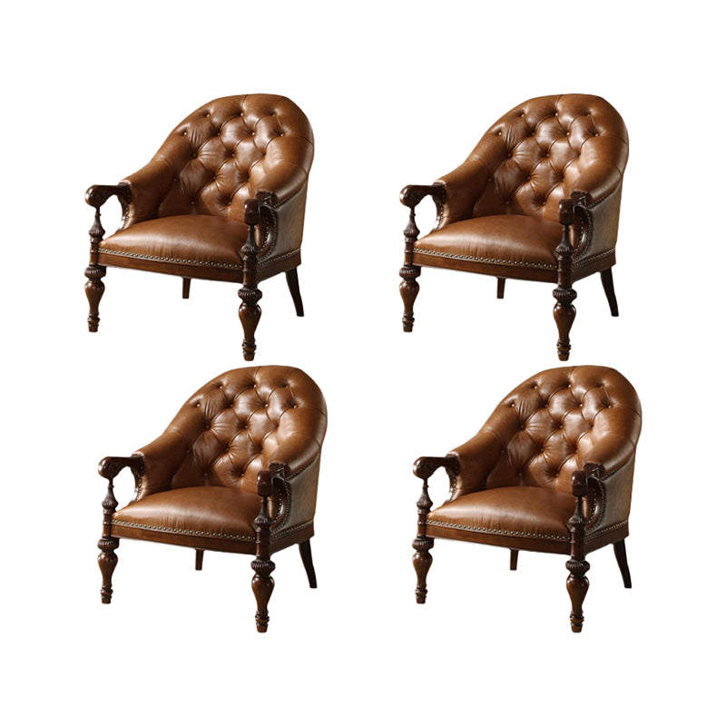 Indoor Solid Wood Frame Dining Chair Leather Upholstered Arm Chair