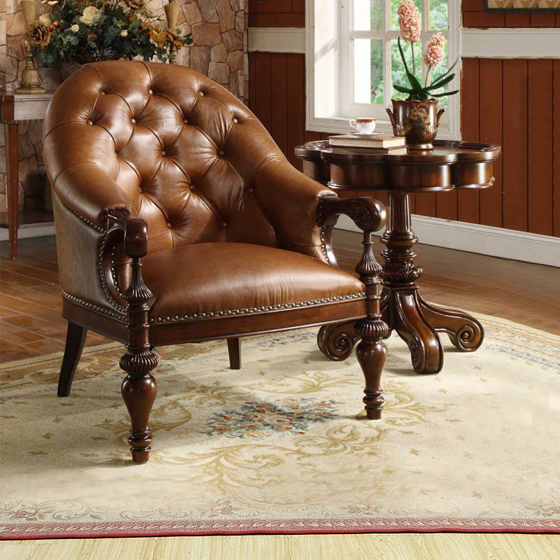 Indoor Solid Wood Frame Dining Chair Leather Upholstered Arm Chair