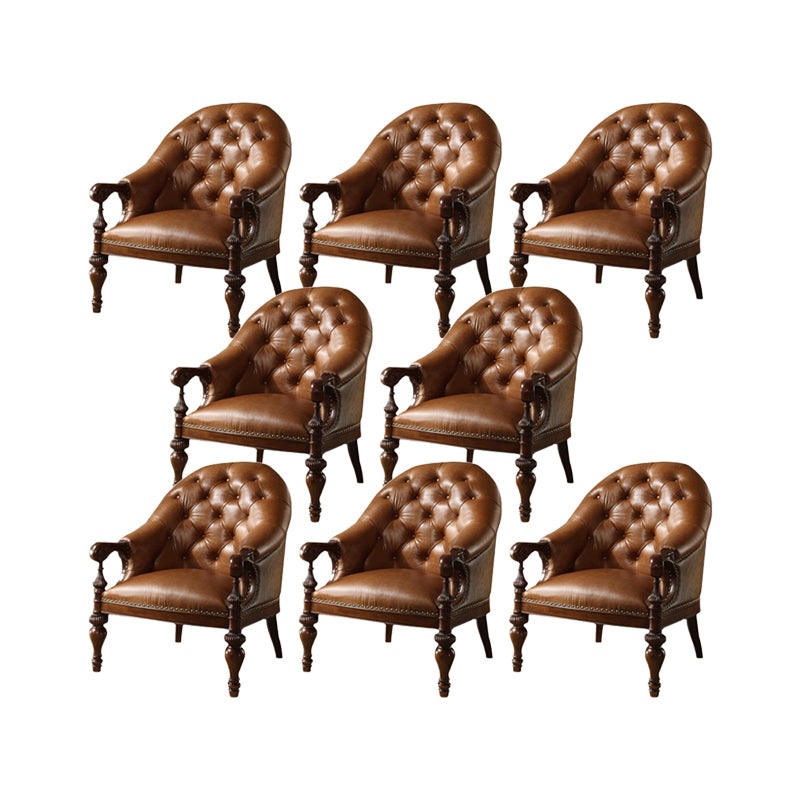 Indoor Solid Wood Frame Dining Chair Leather Upholstered Arm Chair