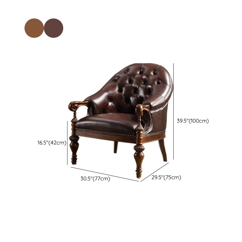 Indoor Solid Wood Frame Dining Chair Leather Upholstered Arm Chair