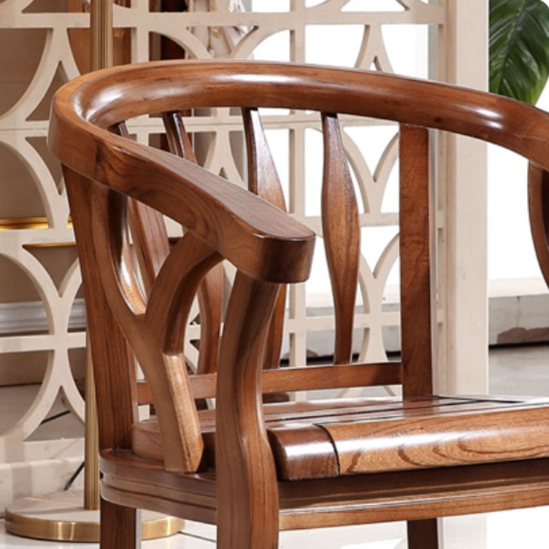 Indoor Dining Arm Chair Solid Wood Frame Dining Chair in Brown