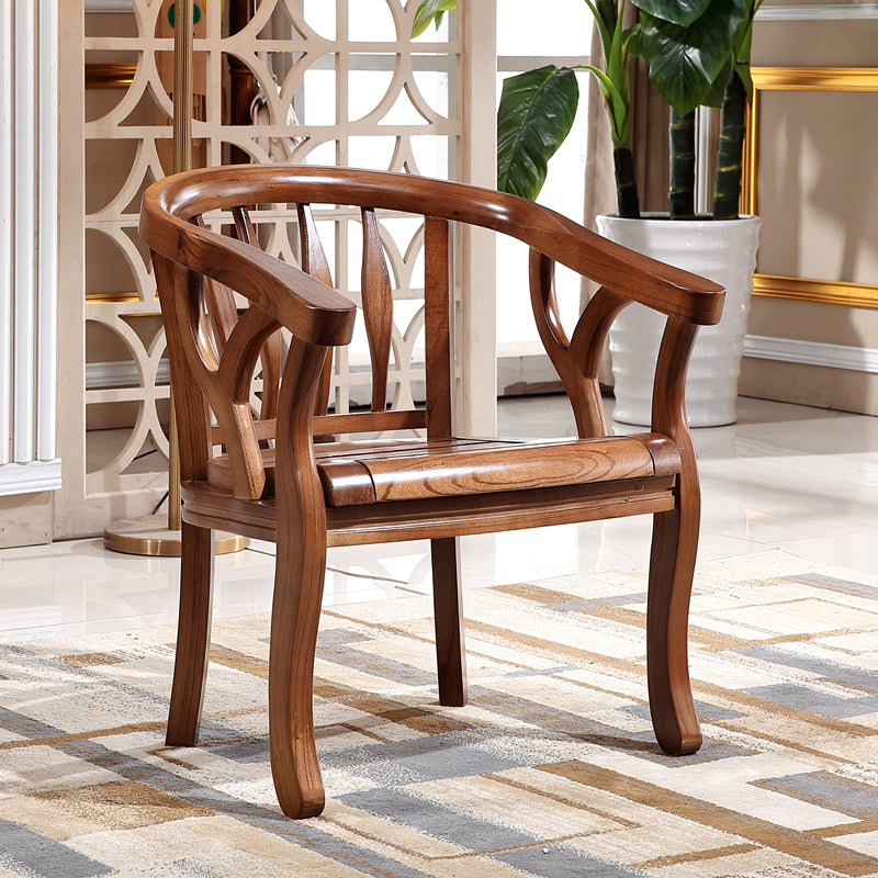 Indoor Dining Arm Chair Solid Wood Frame Dining Chair in Brown