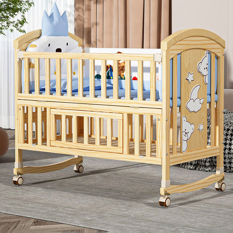 Farmhouse Wooden Baby Crib Animal Print Contrast Color Nursery Crib