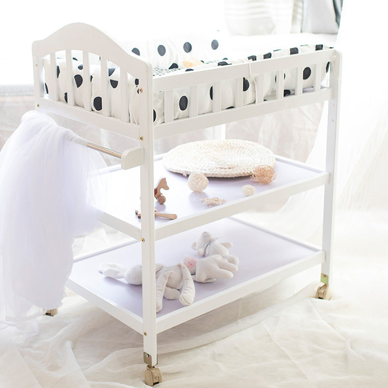 Wooden Brown Baby Crib Storage Modern Nursery Bed with Storage