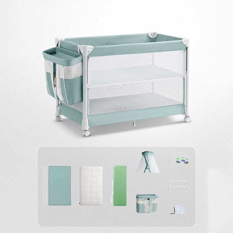 Contemporary Color Matching Nursery Bed Plastic Wheels Baby Crib