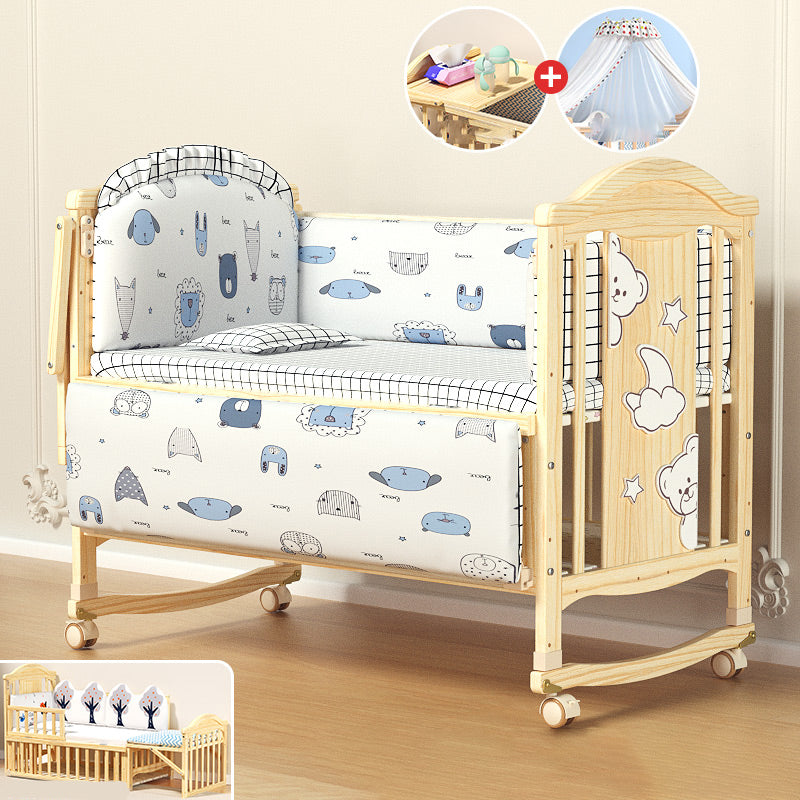 Color Matching Farmhouse Nursery Crib Wooden Storage Crib with Casters