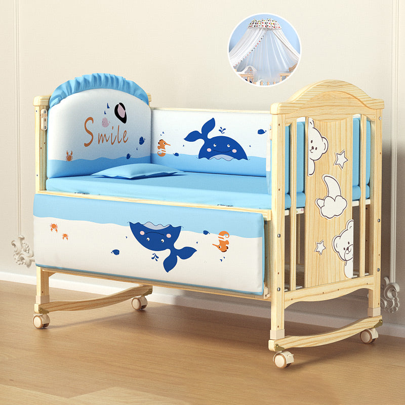 Color Matching Farmhouse Nursery Crib Wooden Storage Crib with Casters