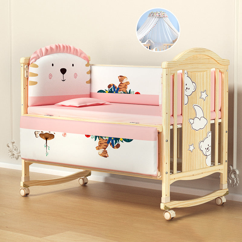 Color Matching Farmhouse Nursery Crib Wooden Storage Crib with Casters