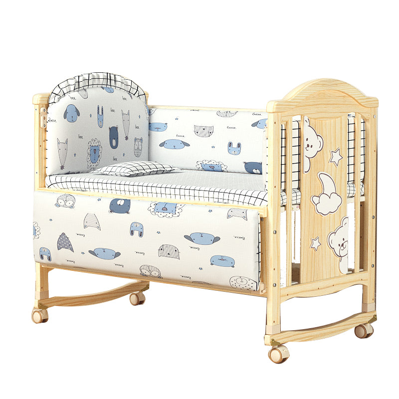 Color Matching Farmhouse Nursery Crib Wooden Storage Crib with Casters