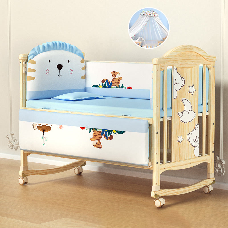 Color Matching Farmhouse Nursery Crib Wooden Storage Crib with Casters