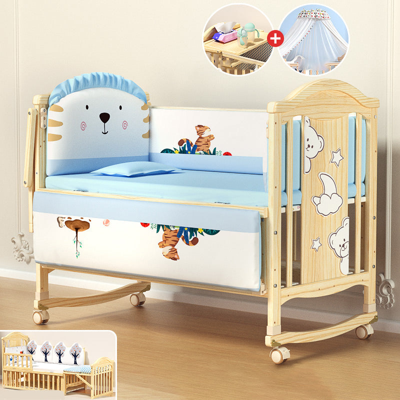 Color Matching Farmhouse Nursery Crib Wooden Storage Crib with Casters
