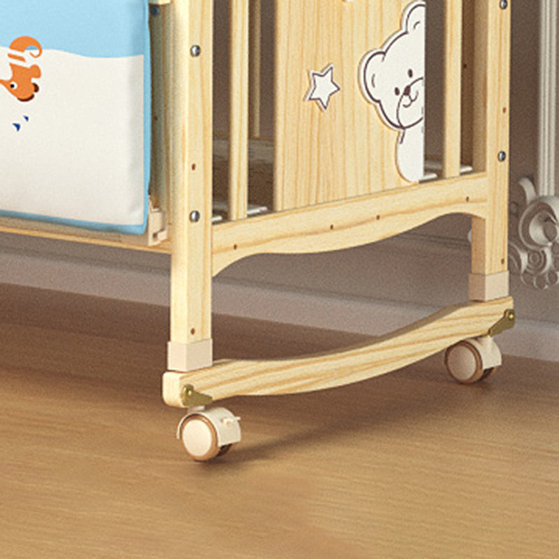 Color Matching Farmhouse Nursery Crib Wooden Storage Crib with Casters