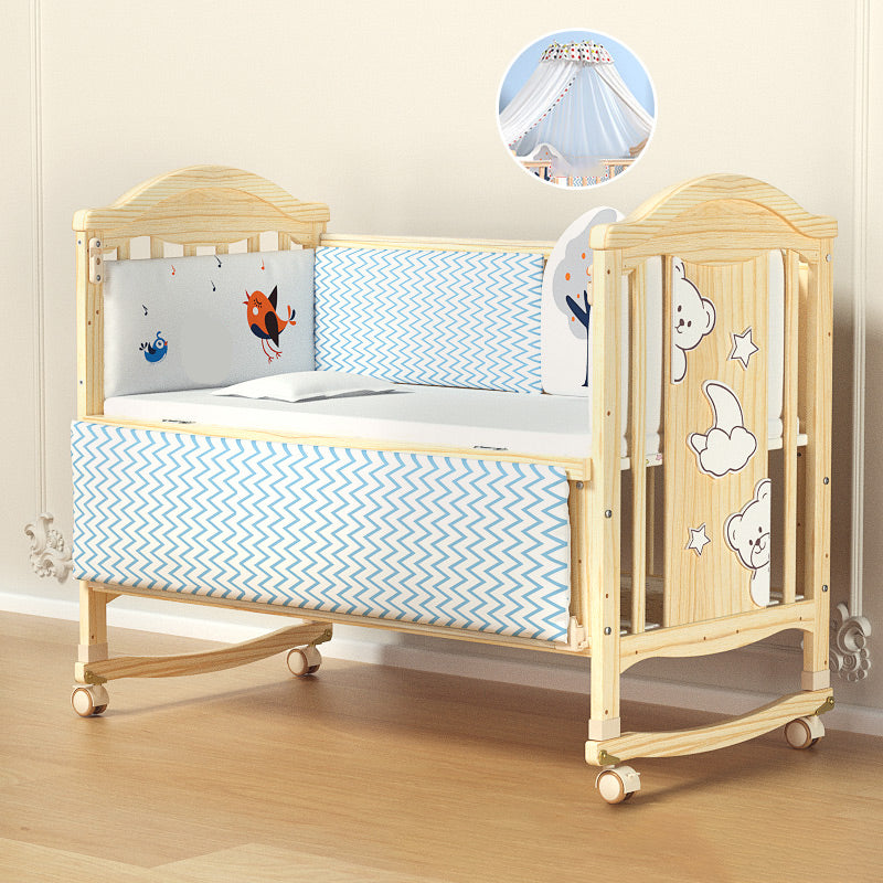 Color Matching Farmhouse Nursery Crib Wooden Storage Crib with Casters