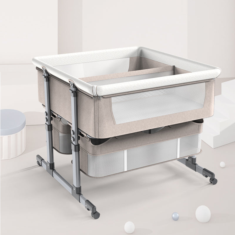 Modern Crib Cradle Silver Metal Base Crib Cradle with Playpen