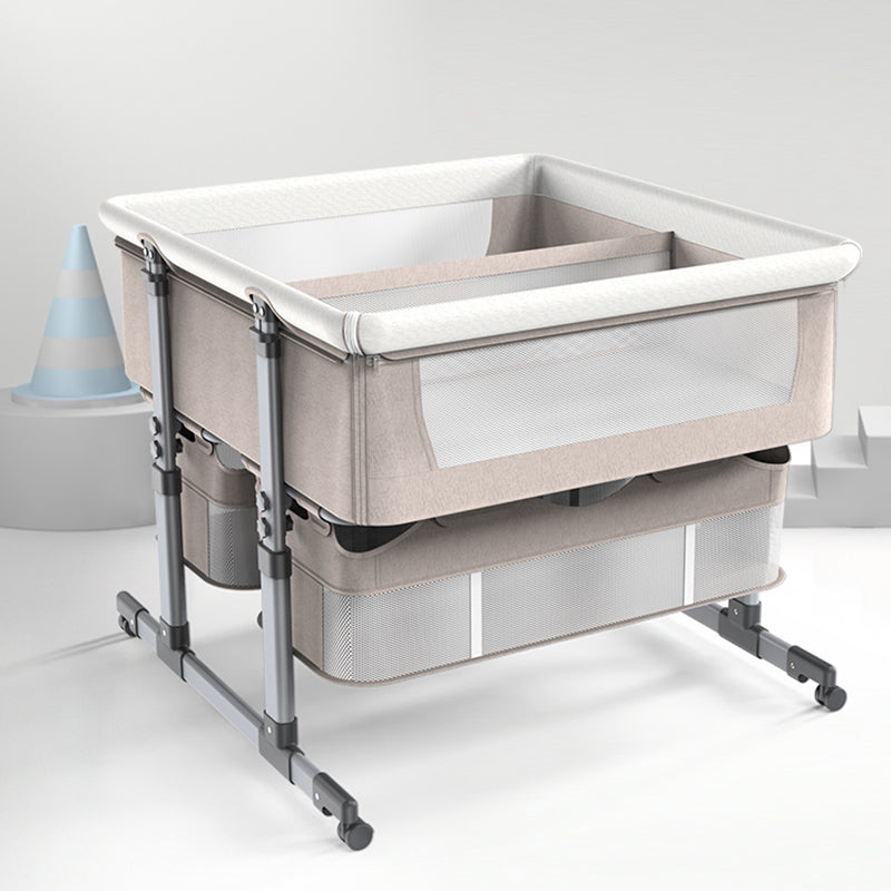 Modern Crib Cradle Silver Metal Base Crib Cradle with Playpen