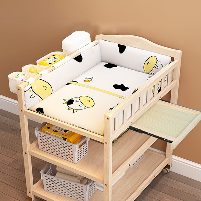 Wooden Shelf Changing Table Storage Flat Top Baby Changing Table with Pad