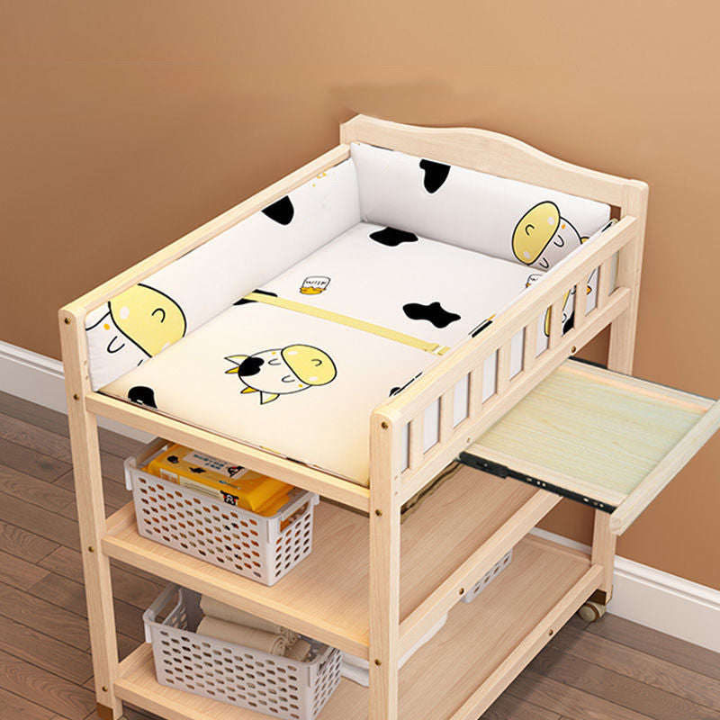 Wooden Shelf Changing Table Storage Flat Top Baby Changing Table with Pad