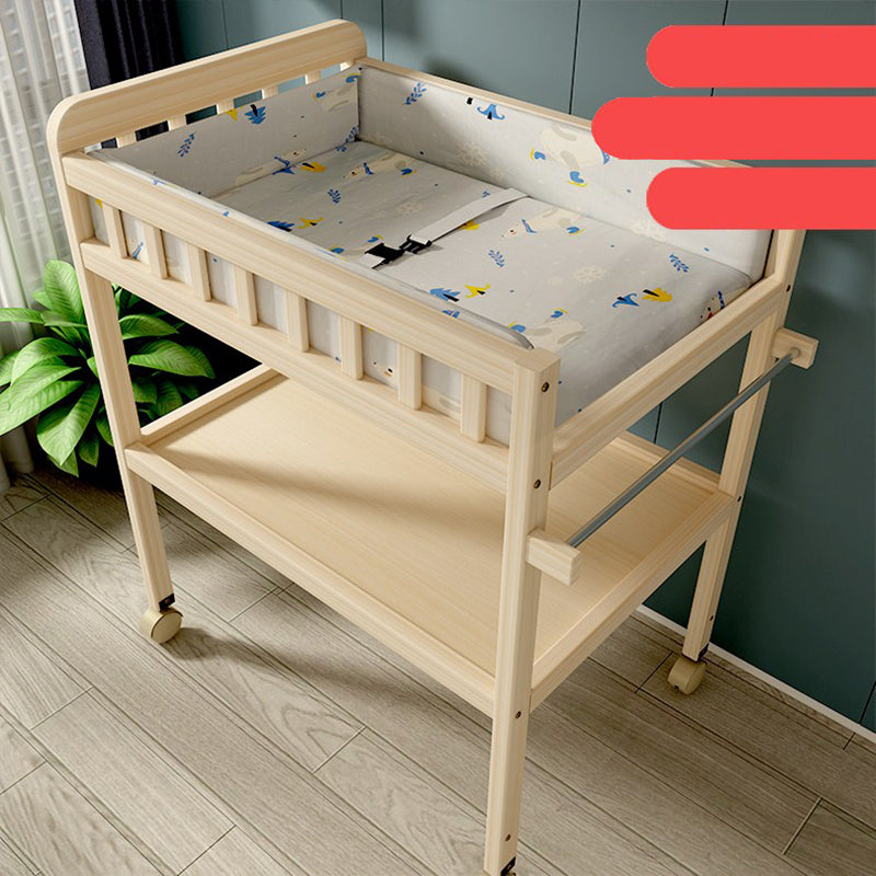 Wooden Shelf Baby Changing Table with Pad, Flat Top 2-in-1 Changing Table with Storage