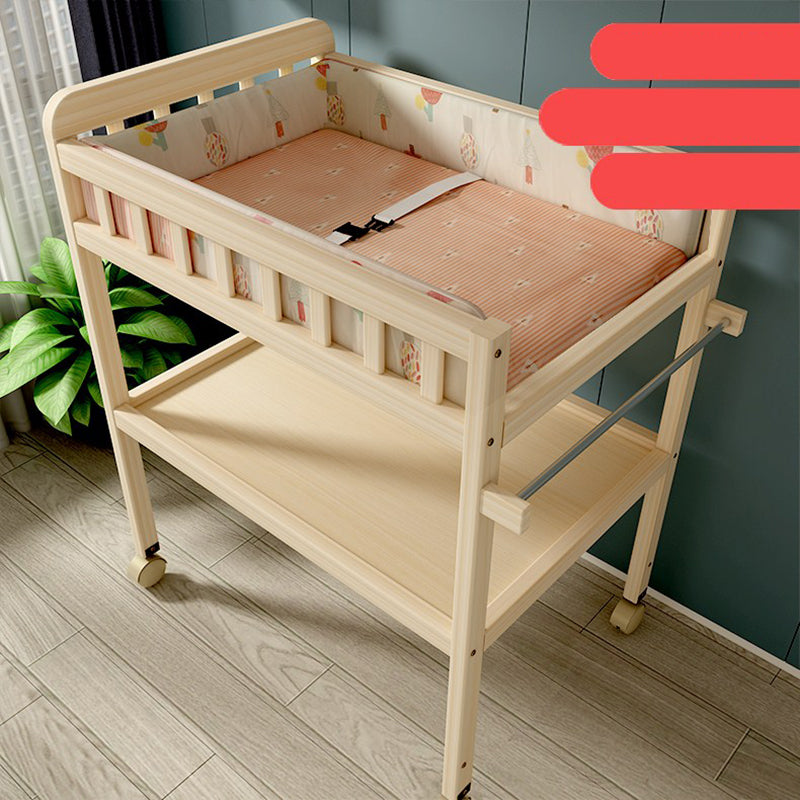 Wooden Shelf Baby Changing Table with Pad, Flat Top 2-in-1 Changing Table with Storage