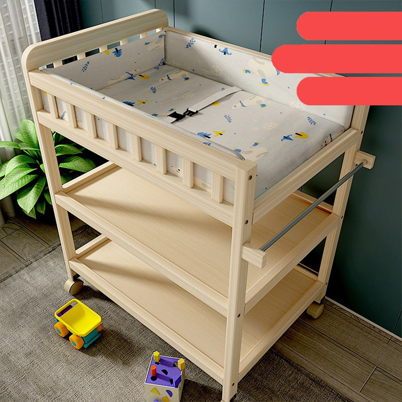 Wooden Shelf Baby Changing Table with Pad, Flat Top 2-in-1 Changing Table with Storage