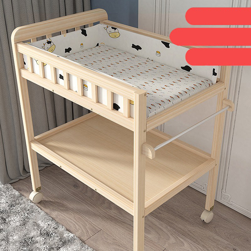 Wooden Shelf Baby Changing Table with Pad, Flat Top 2-in-1 Changing Table with Storage