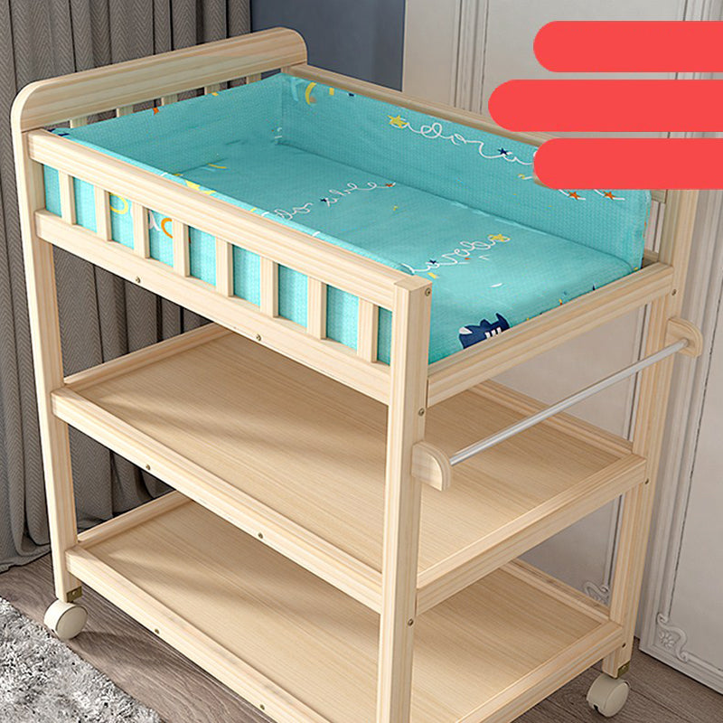 Wooden Shelf Baby Changing Table with Pad, Flat Top 2-in-1 Changing Table with Storage