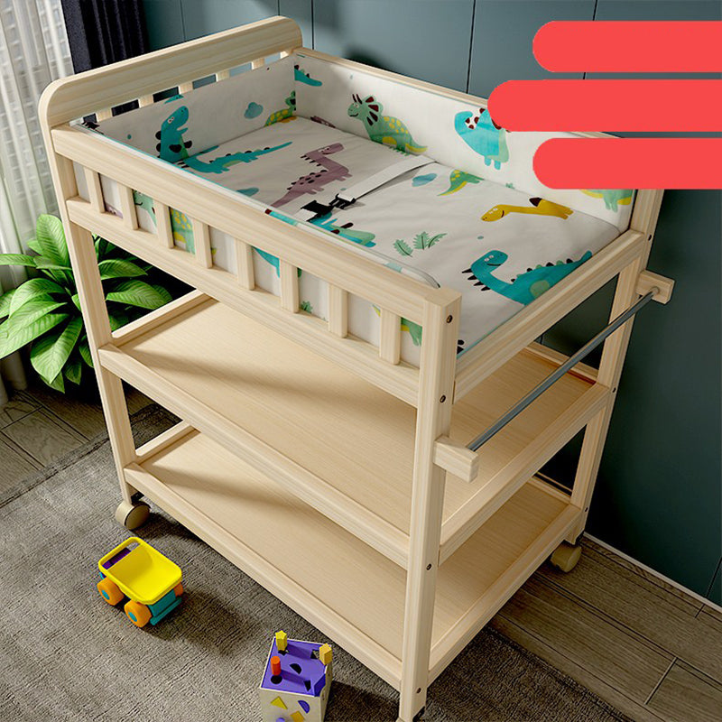 Wooden Shelf Baby Changing Table with Pad, Flat Top 2-in-1 Changing Table with Storage