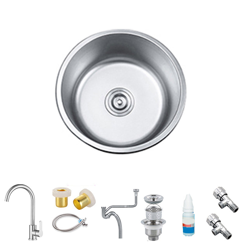 Round Single Bowl Kitchen Sink Stainless Steel Sink with Drain Strainer Kit