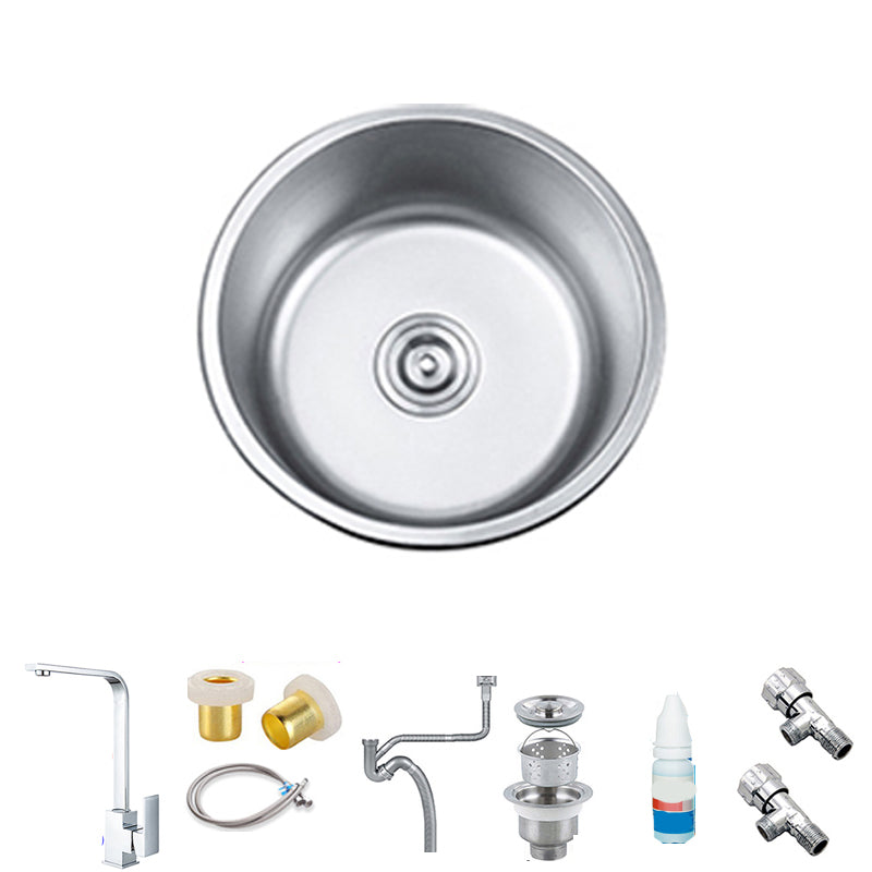 Round Single Bowl Kitchen Sink Stainless Steel Sink with Drain Strainer Kit