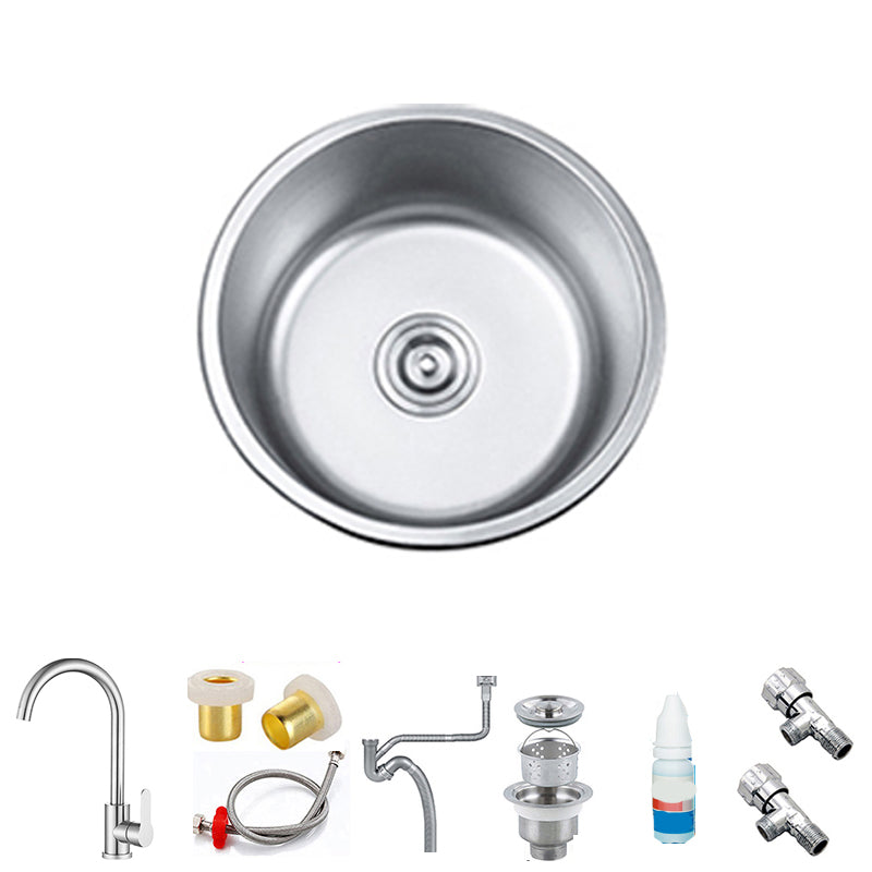 Round Single Bowl Kitchen Sink Stainless Steel Sink with Drain Strainer Kit