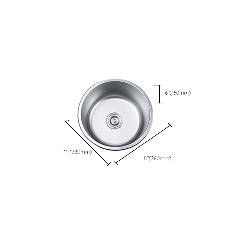 Round Single Bowl Kitchen Sink Stainless Steel Sink with Drain Strainer Kit