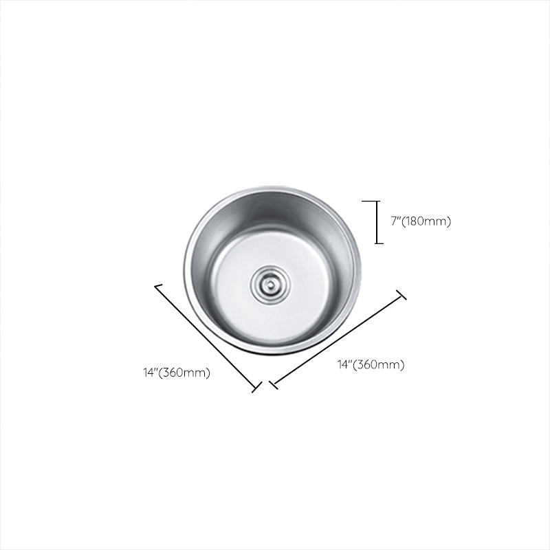 Round Single Bowl Kitchen Sink Stainless Steel Sink with Drain Strainer Kit