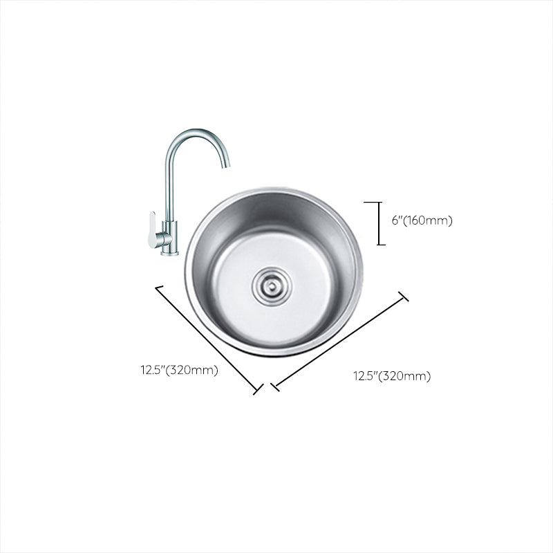 Round Single Bowl Kitchen Sink Stainless Steel Sink with Drain Strainer Kit