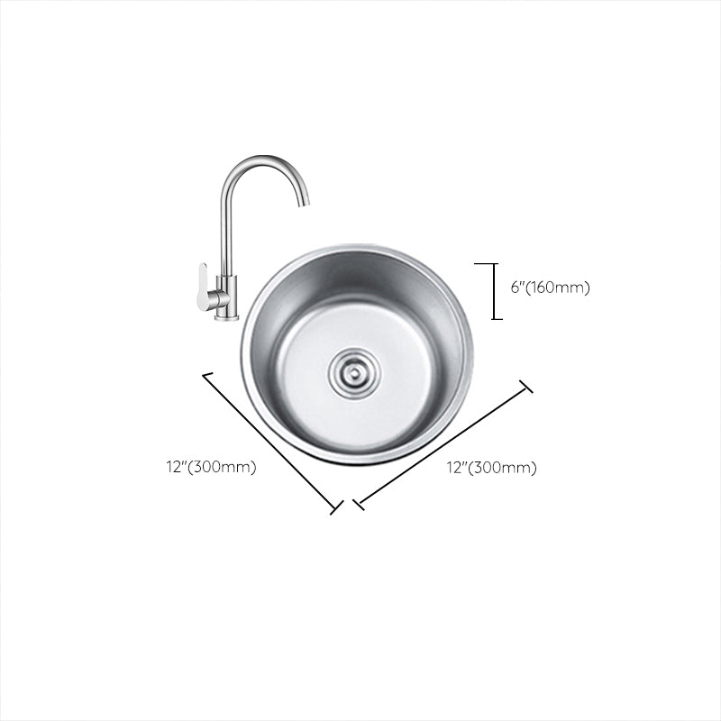 Round Single Bowl Kitchen Sink Stainless Steel Sink with Drain Strainer Kit