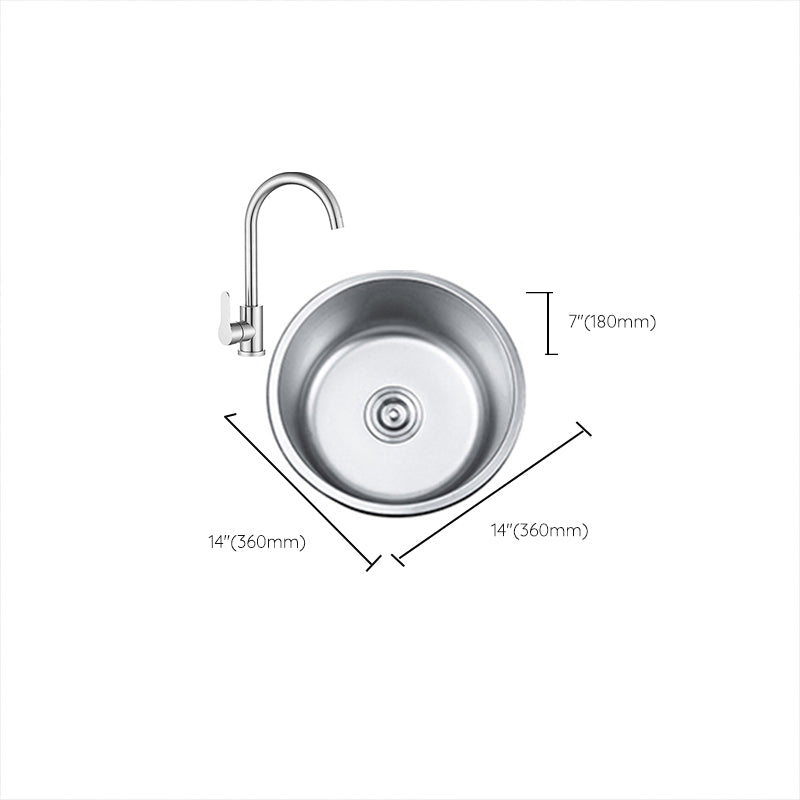 Round Single Bowl Kitchen Sink Stainless Steel Sink with Drain Strainer Kit