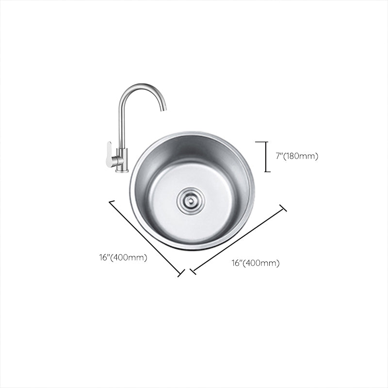 Round Single Bowl Kitchen Sink Stainless Steel Sink with Drain Strainer Kit